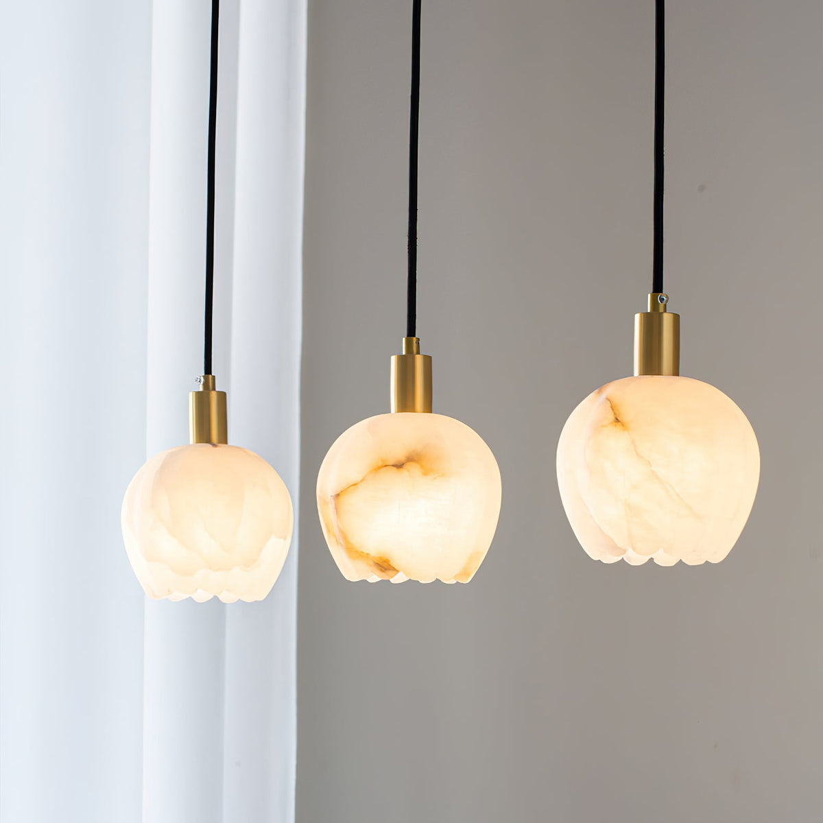 Lilin Alabaster Pendant Light - Carved Natural Alabaster & Patinated Brass Pendant