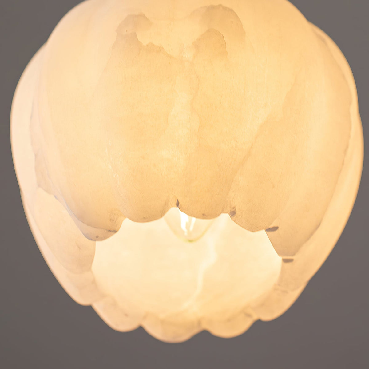 Lilin Alabaster Pendant Light - Carved Natural Alabaster & Patinated Brass Pendant