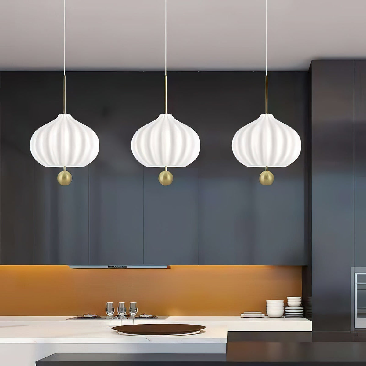 Lilli Pendant Lamp - Floral Hand-Blown Opal Glass & Brass Pendant