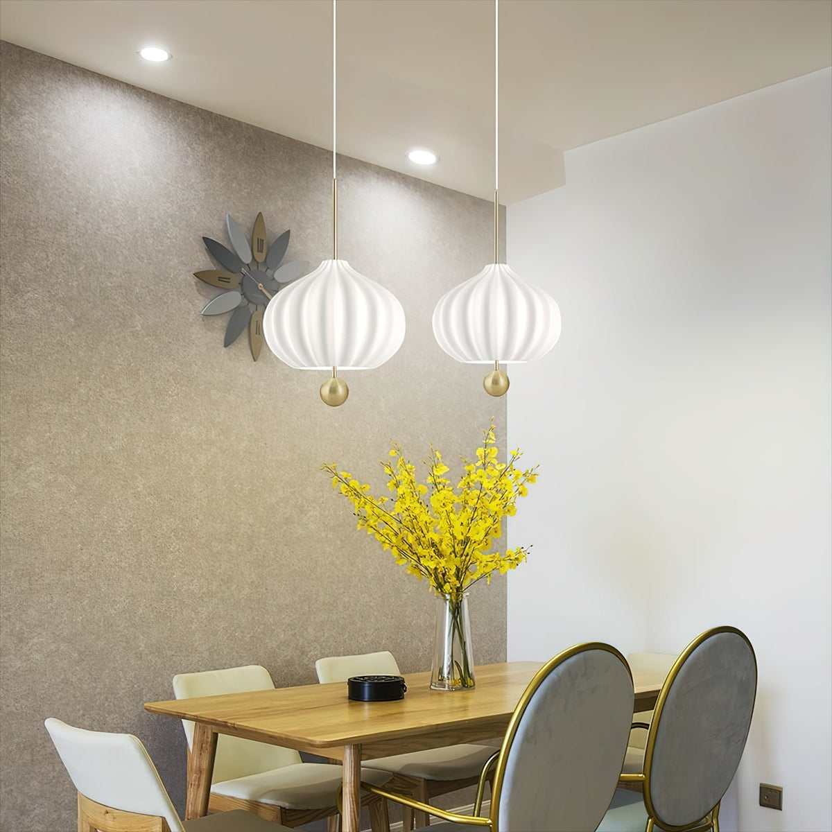 Lilli Pendant Lamp - Floral Hand-Blown Opal Glass & Brass Pendant