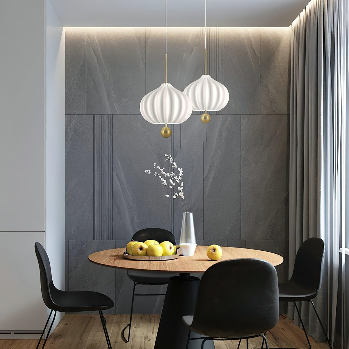 Lilli Pendant Lamp - Floral Hand-Blown Opal Glass & Brass Pendant