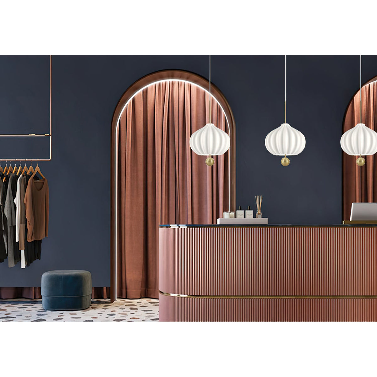 Lilli Pendant Lamp - Floral Hand-Blown Opal Glass & Brass Pendant