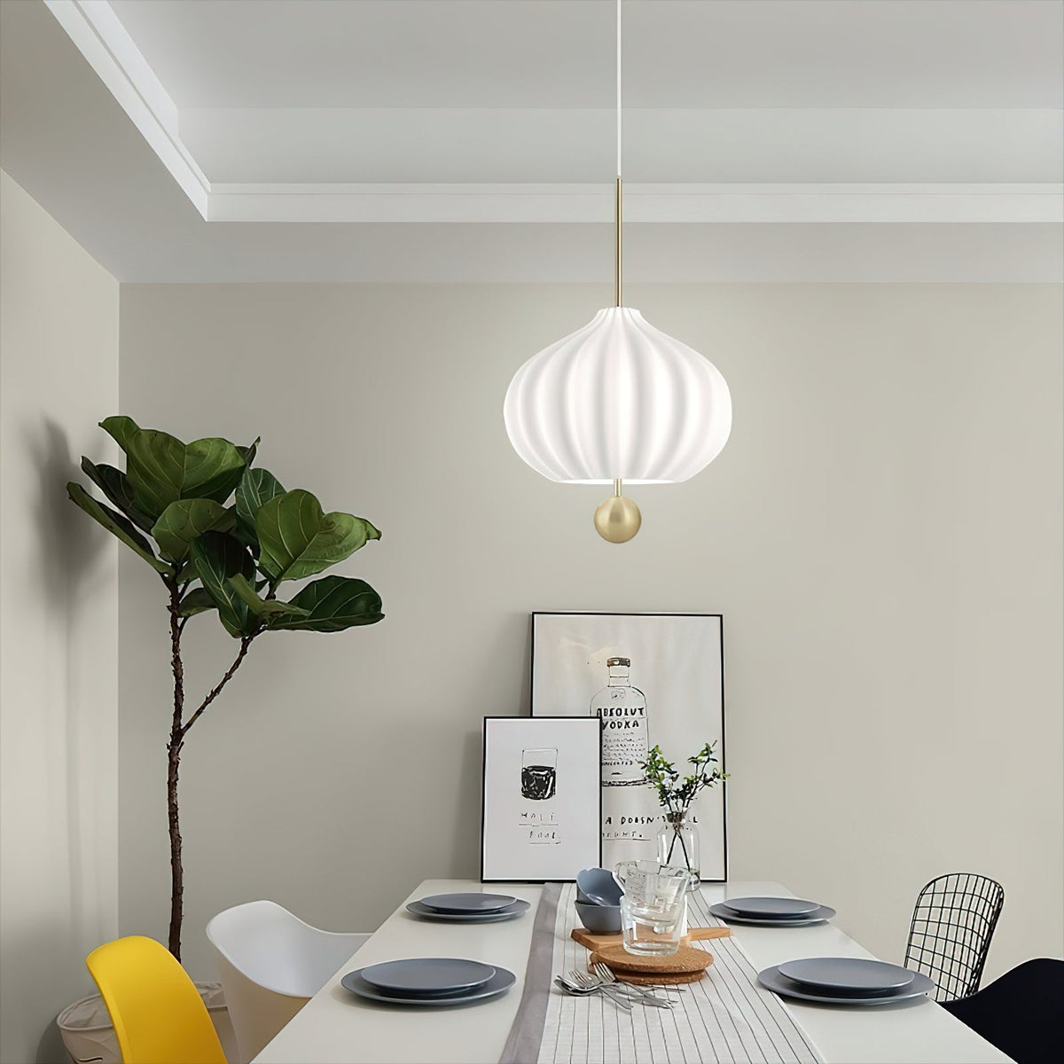 Lilli Pendant Lamp - Floral Hand-Blown Opal Glass & Brass Pendant