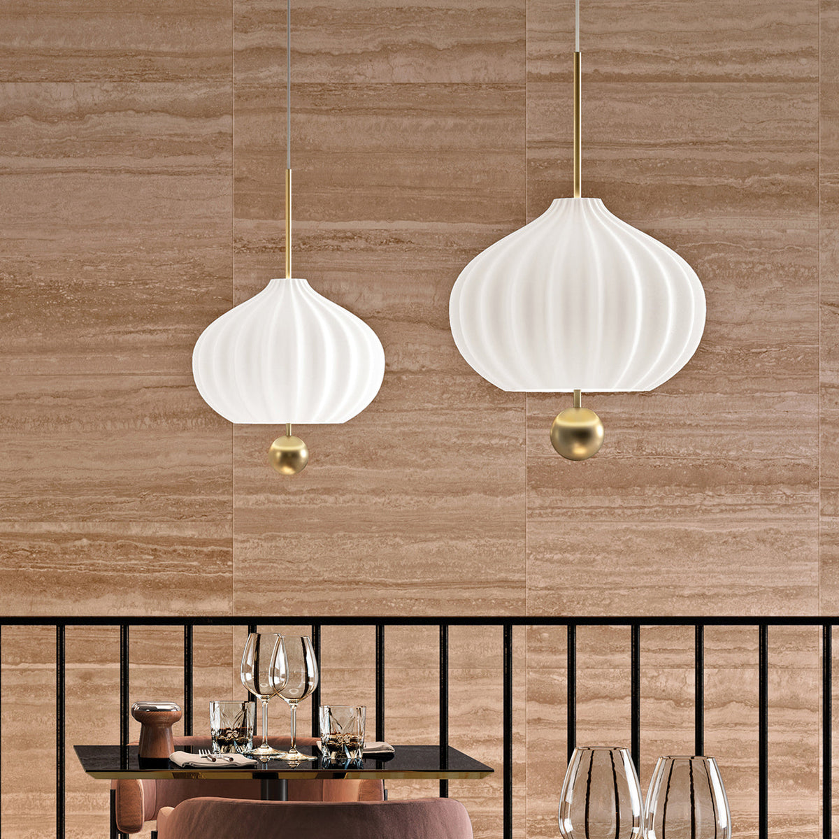 Lilli Pendant Lamp - Floral Hand-Blown Opal Glass & Brass Pendant