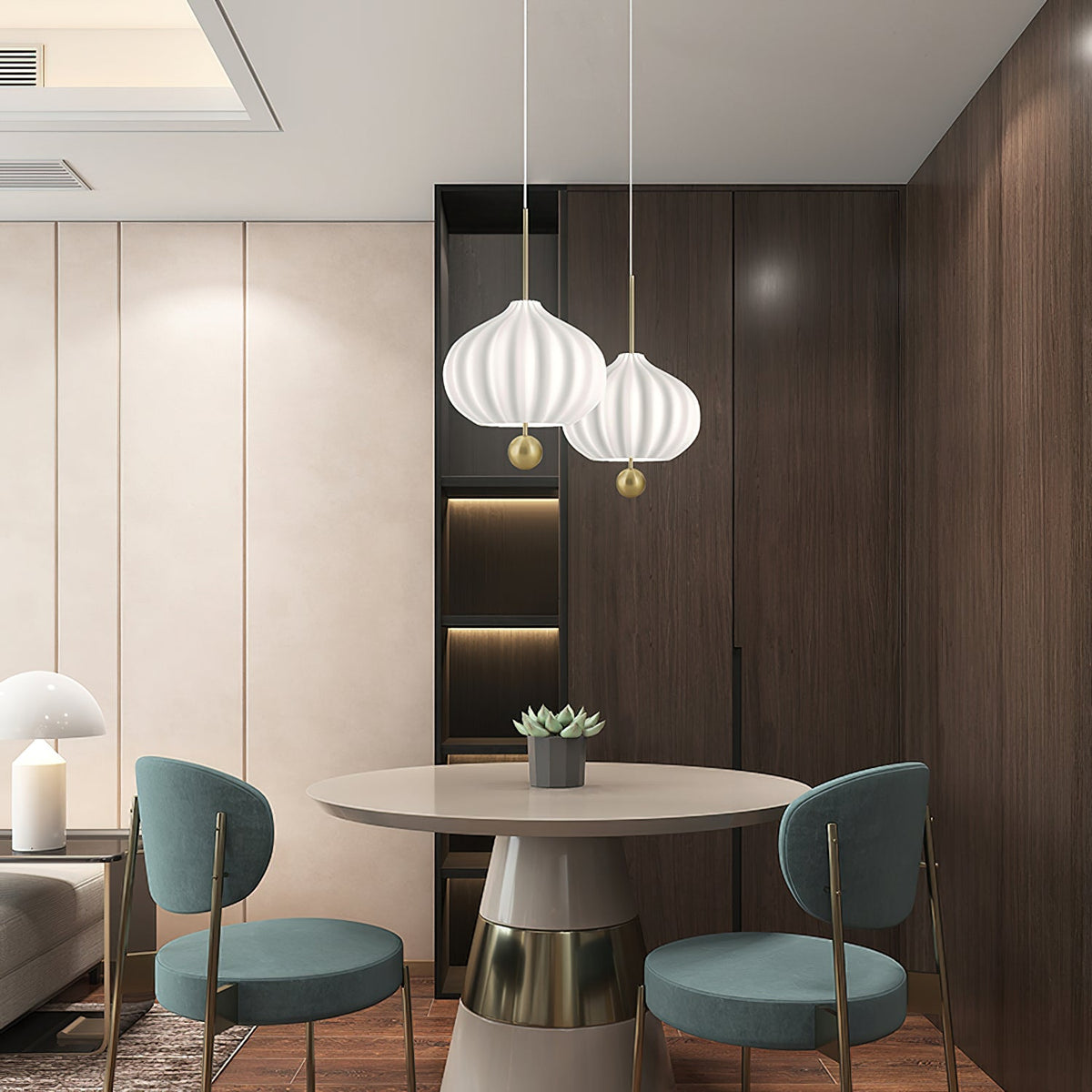 Lilli Pendant Lamp - Floral Hand-Blown Opal Glass & Brass Pendant
