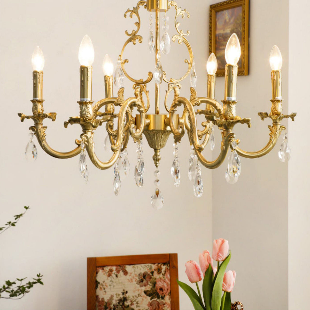 Lillianne Chandelier - Daring Solid Brass & Crystal Multi-Head Chandelier