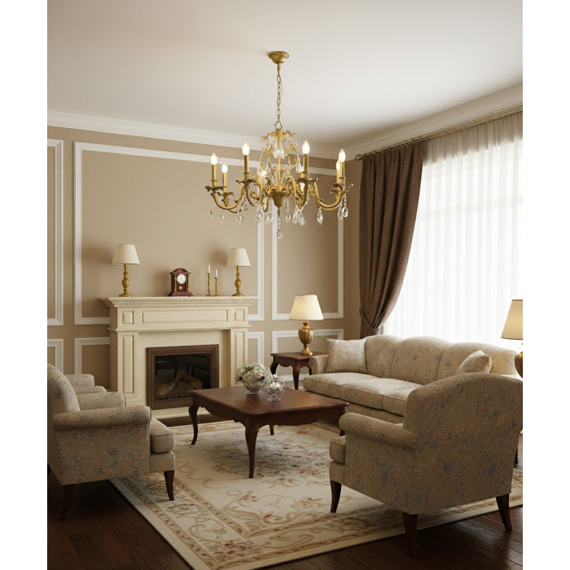 Lillianne Chandelier - Daring Solid Brass & Crystal Multi-Head Chandelier