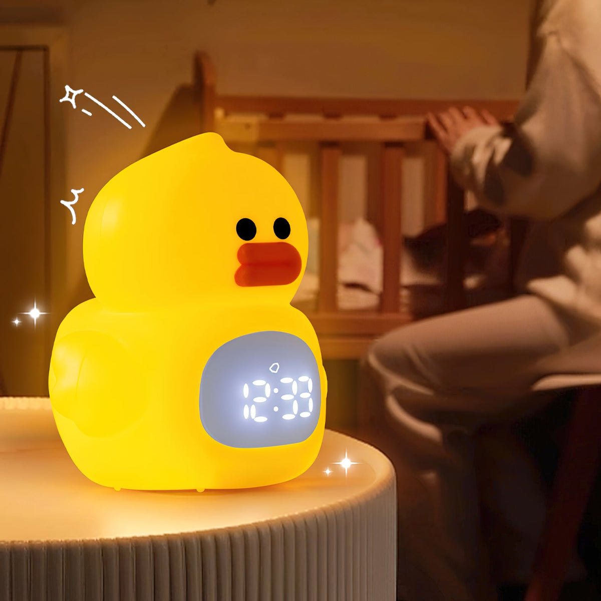 Little Duck Clock & Lamp - Palm-Sized Rechargeable Night Light & Alarm