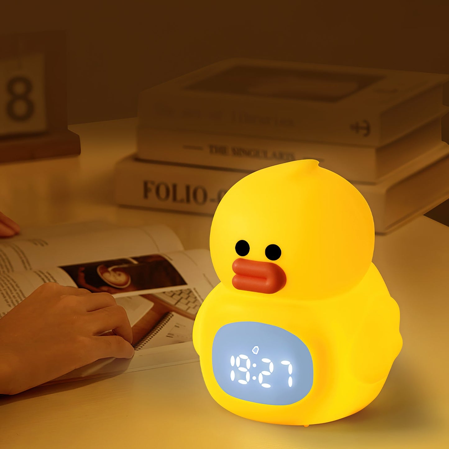Little Duck Clock & Lamp - Palm-Sized Rechargeable Night Light & Alarm