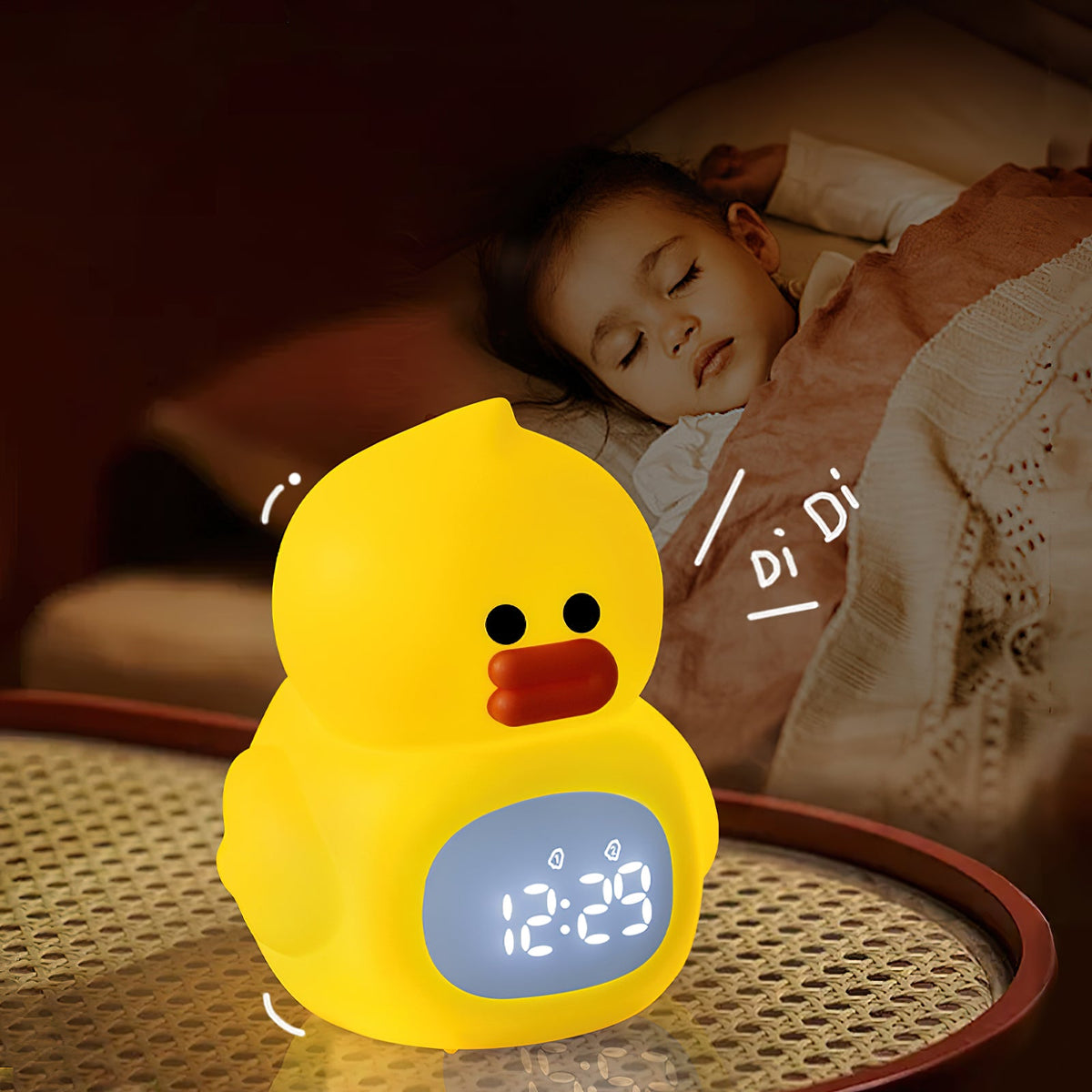 Little Duck Clock & Lamp - Palm-Sized Rechargeable Night Light & Alarm