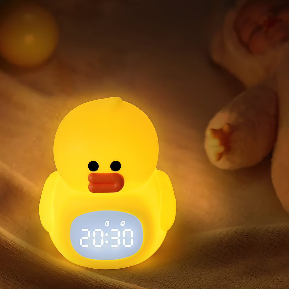 Little Duck Clock & Lamp - Palm-Sized Rechargeable Night Light & Alarm