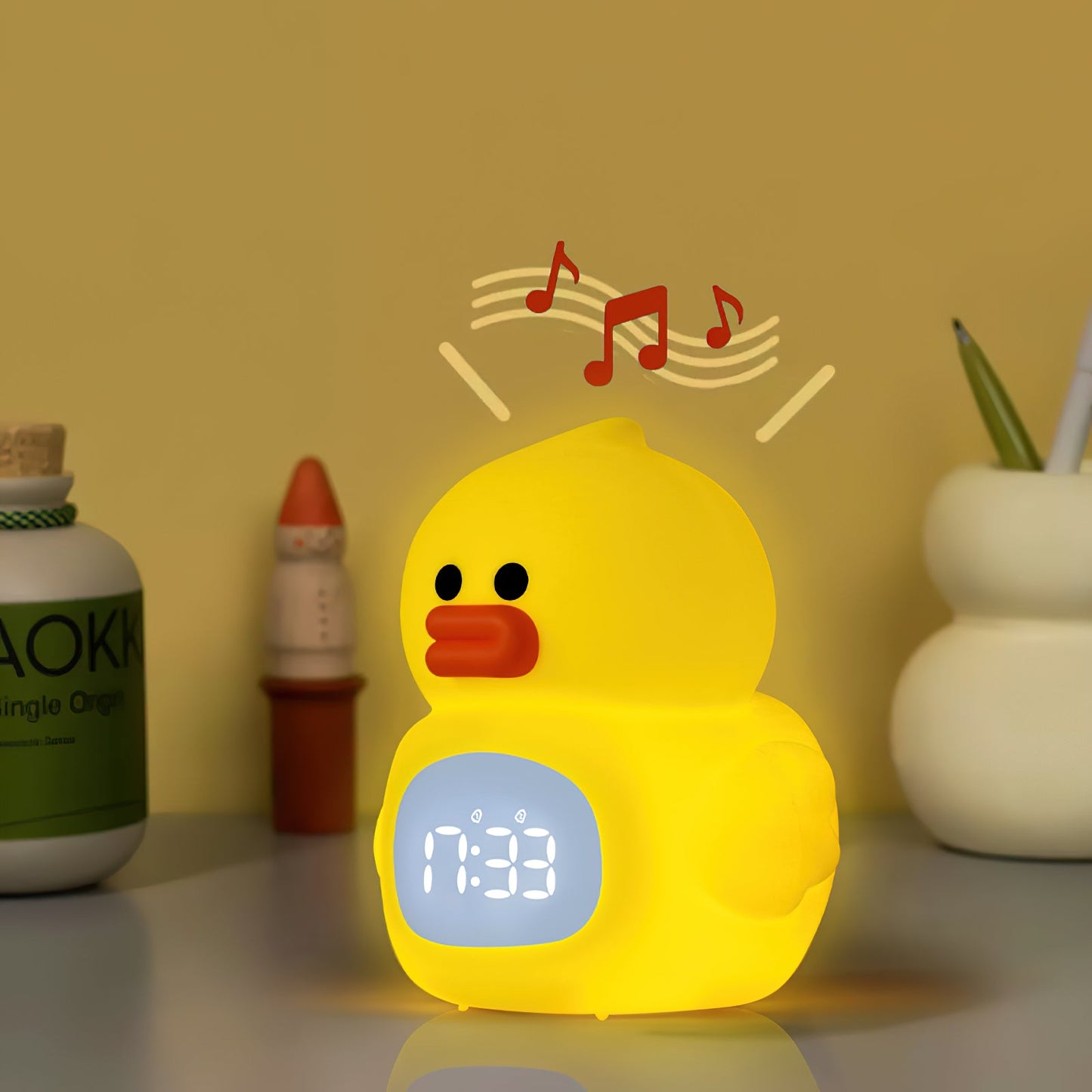 Little Duck Clock & Lamp - Palm-Sized Rechargeable Night Light & Alarm