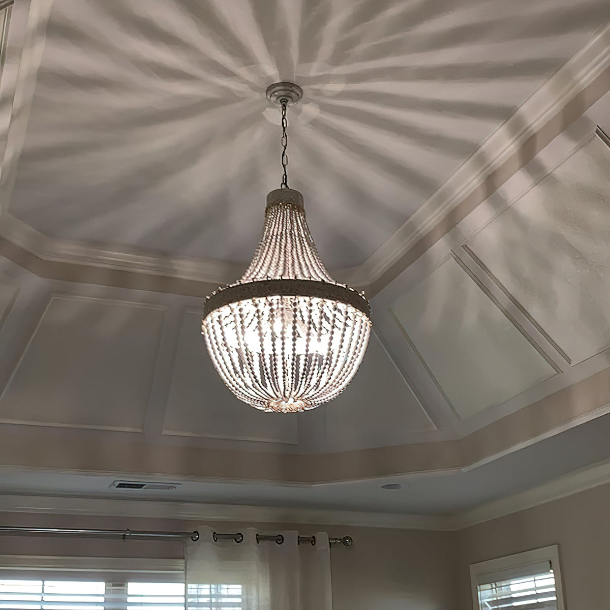 Littlefield Beaded Chandelier - Two-Tier Wooden Bead Coastal Pendant