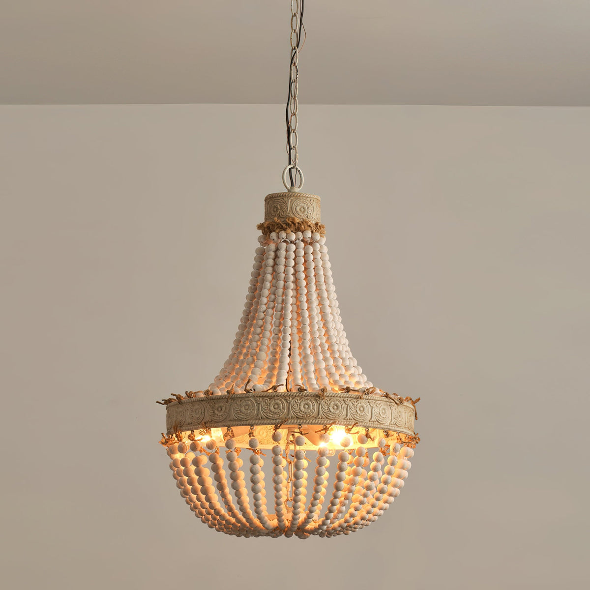 Littlefield Beaded Chandelier - Two-Tier Wooden Bead Coastal Pendant