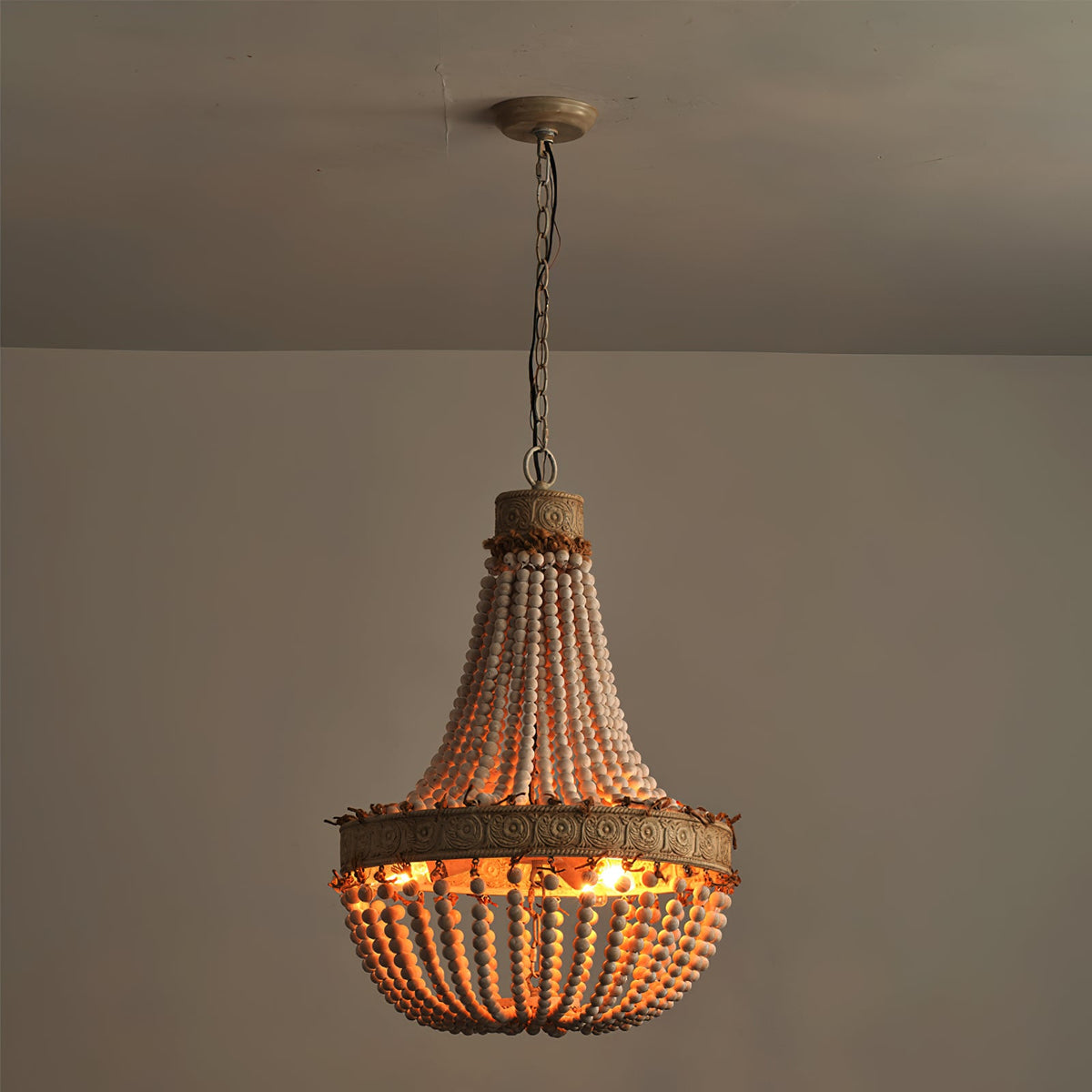 Littlefield Beaded Chandelier - Two-Tier Wooden Bead Coastal Pendant