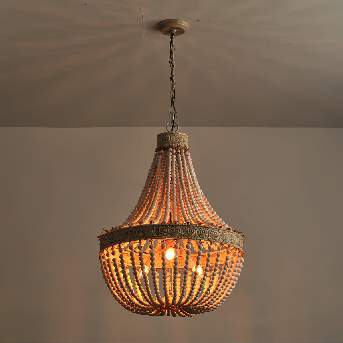 Littlefield Beaded Chandelier - Two-Tier Wooden Bead Coastal Pendant
