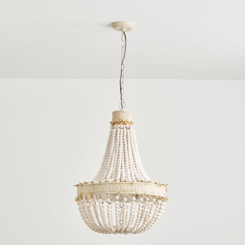 Littlefield Beaded Chandelier - Two-Tier Wooden Bead Coastal Pendant