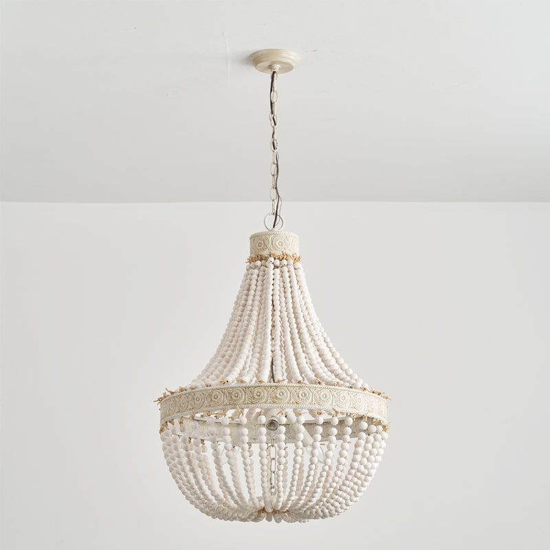 Littlefield Beaded Chandelier - Two-Tier Wooden Bead Coastal Pendant