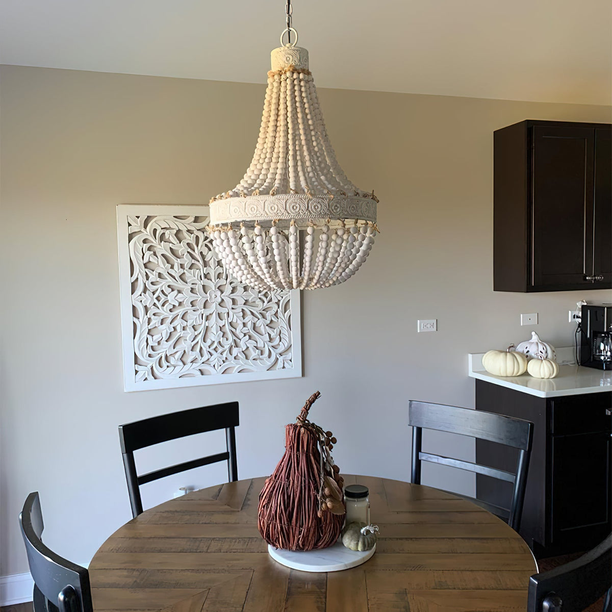 Littlefield Beaded Chandelier - Two-Tier Wooden Bead Coastal Pendant