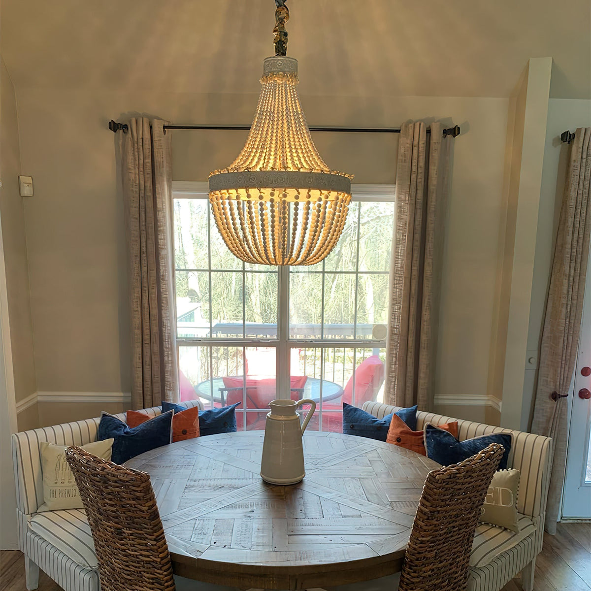 Littlefield Beaded Chandelier - Two-Tier Wooden Bead Coastal Pendant