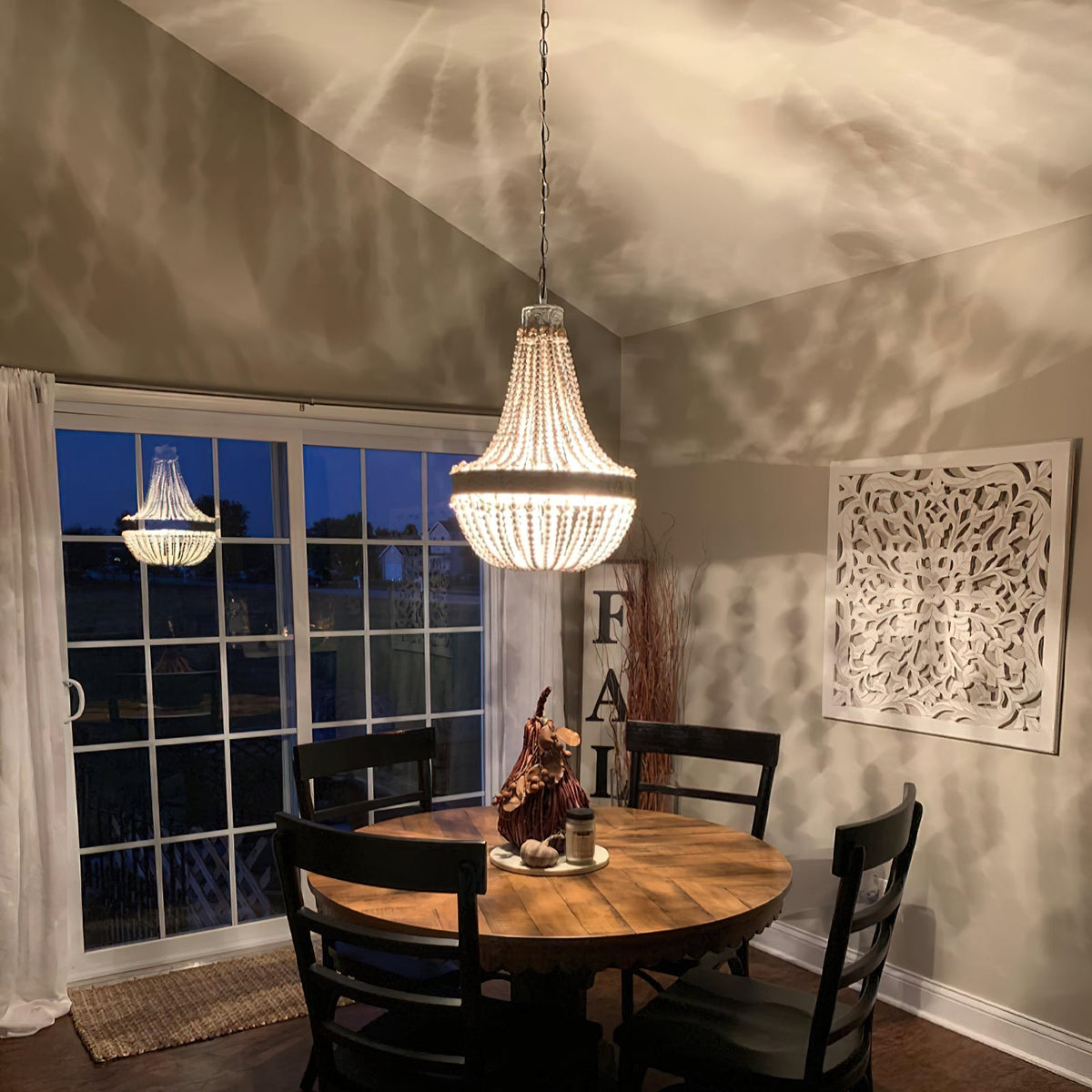 Littlefield Beaded Chandelier - Two-Tier Wooden Bead Coastal Pendant