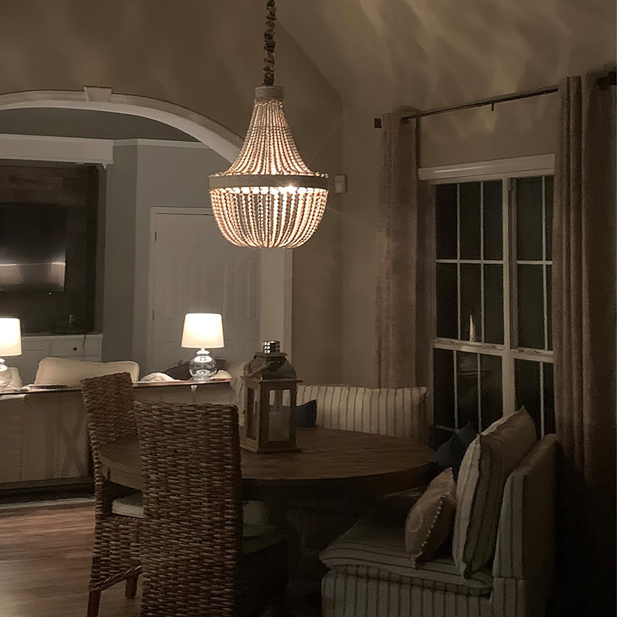 Littlefield Beaded Chandelier - Two-Tier Wooden Bead Coastal Pendant