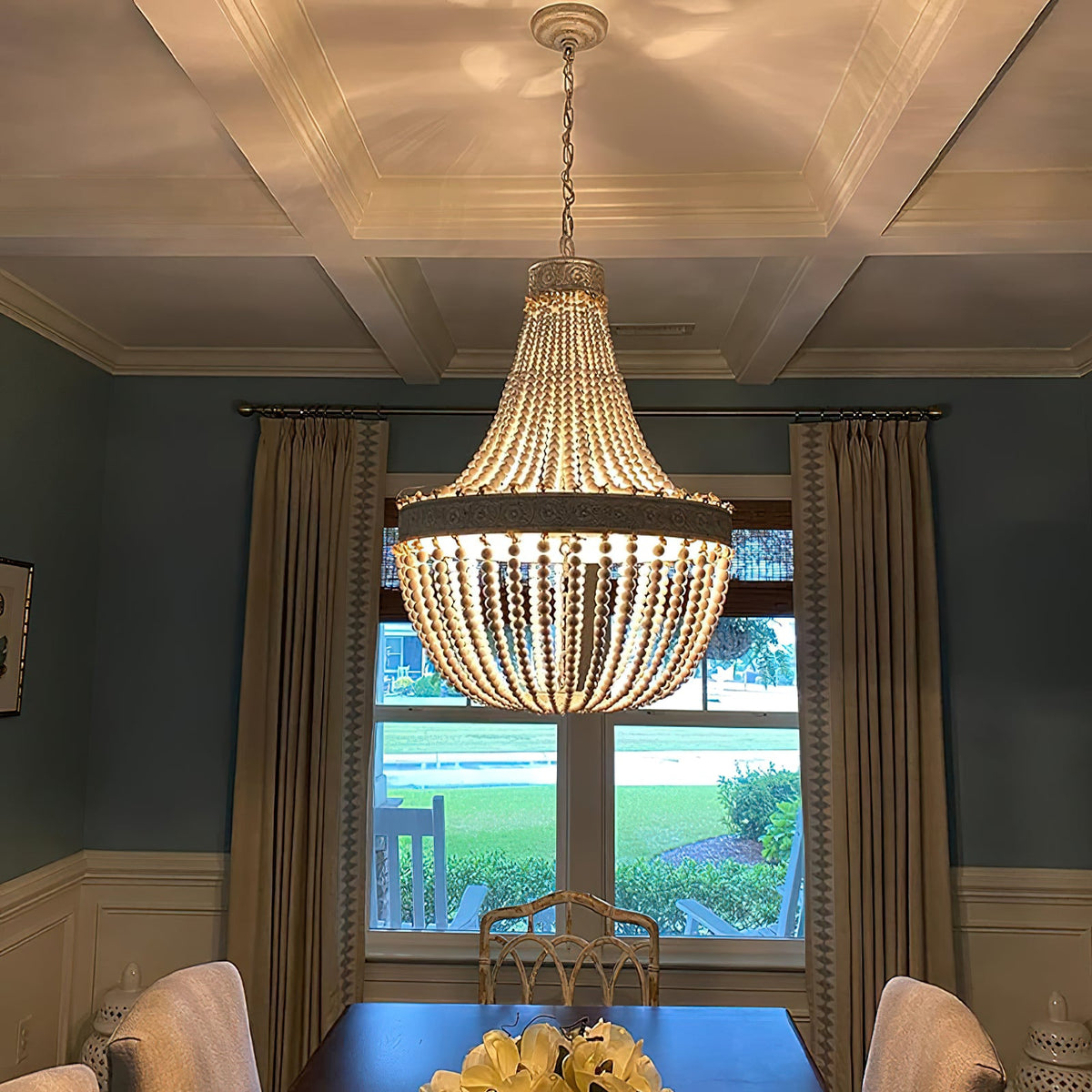 Littlefield Beaded Chandelier - Two-Tier Wooden Bead Coastal Pendant