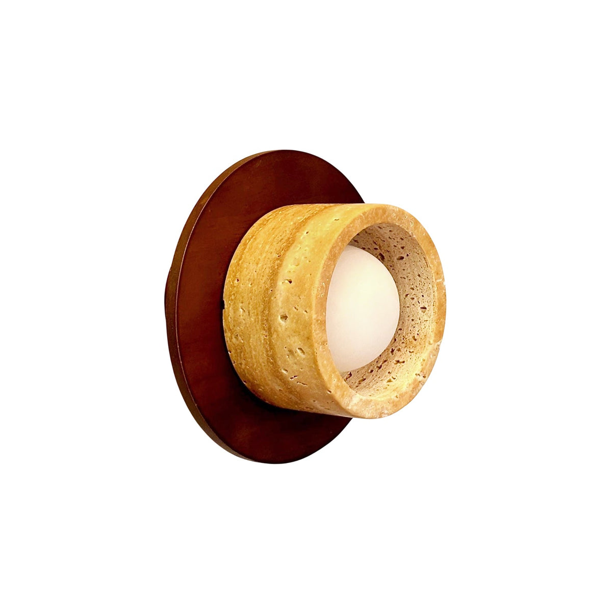 Logatec Travertine Wall Lamp - Carved Natural Travertine & Walnut Sconce