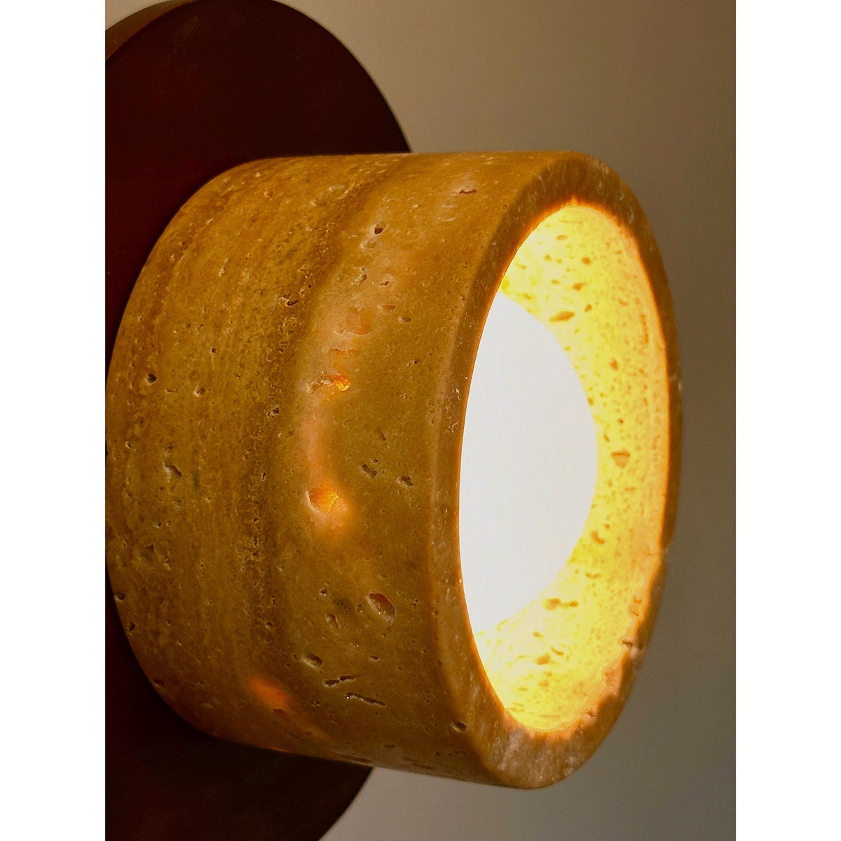 Logatec Travertine Wall Lamp - Carved Natural Travertine & Walnut Sconce