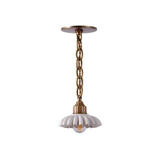 Lola Pendant Lamp - Fluted Hand-Carved Marble & Brass Pendant