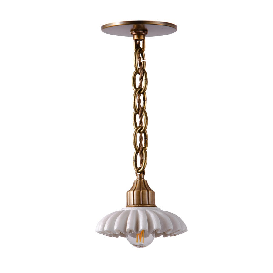 Lola Pendant Lamp - Fluted Hand-Carved Marble & Brass Pendant
