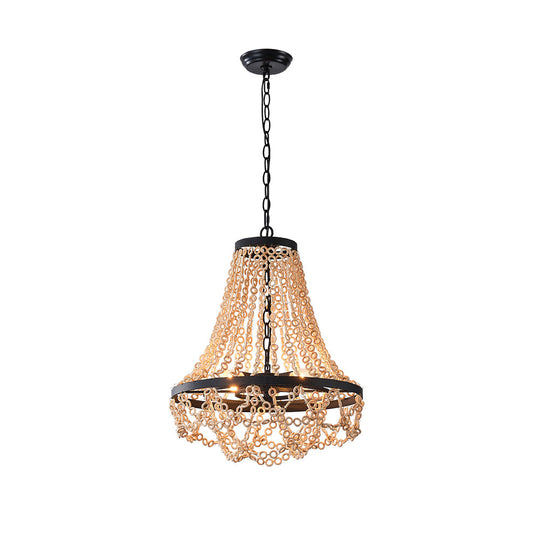 Longwell Chandelier - Two-Tier Cascading Wooden Bead Pendant