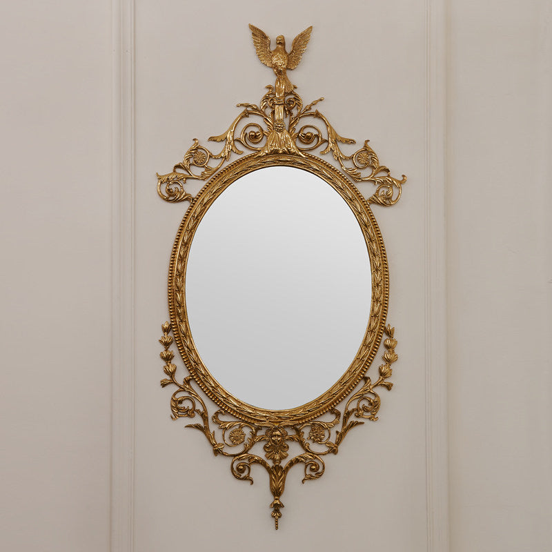 Louis Wood Flat Wall Mirror - Rococo Brass Framed Accent Mirror