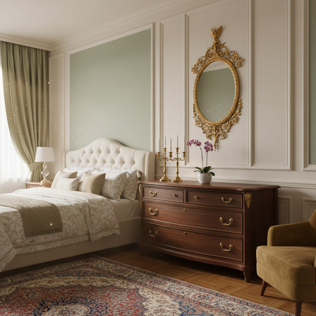 Louis Wood Flat Wall Mirror - Rococo Brass Framed Accent Mirror