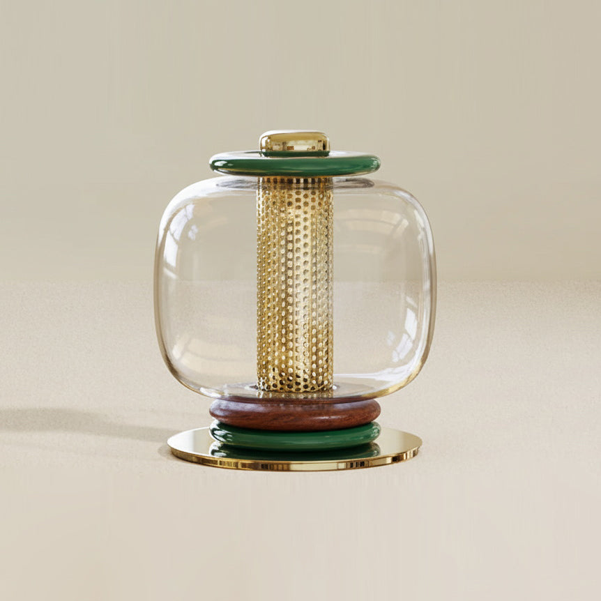Loulou Glass Table Lamp - Hand-Blown Ringed Glass Globe LED Light