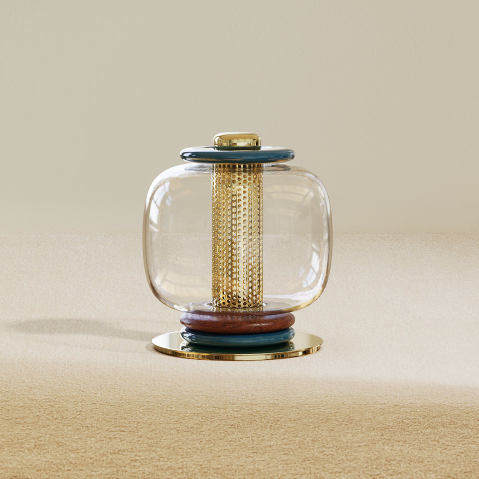 Loulou Glass Table Lamp - Hand-Blown Ringed Glass Globe LED Light