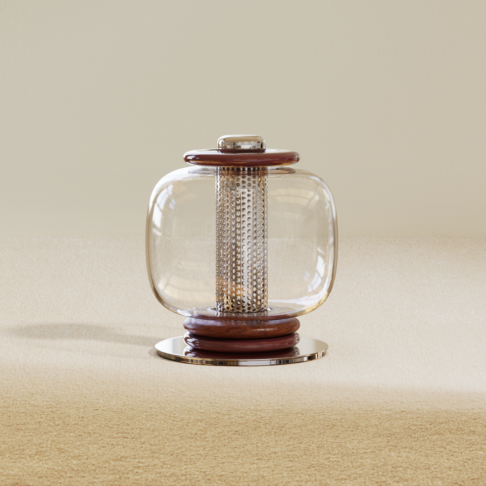 Loulou Glass Table Lamp - Hand-Blown Ringed Glass Globe LED Light