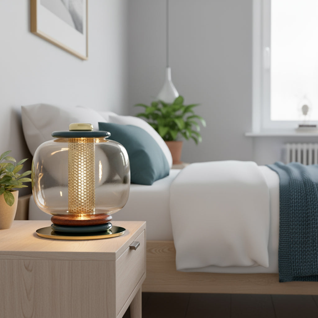 Loulou Glass Table Lamp - Hand-Blown Ringed Glass Globe LED Light