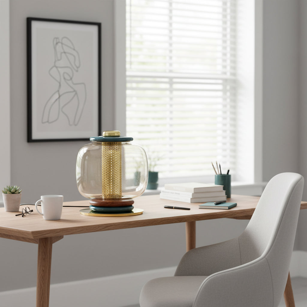 Loulou Glass Table Lamp - Hand-Blown Ringed Glass Globe LED Light