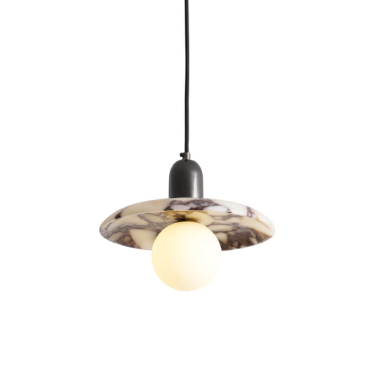 Lu Pendant Lamp - Carved Bulgari Marble & Metal Dome Pendant