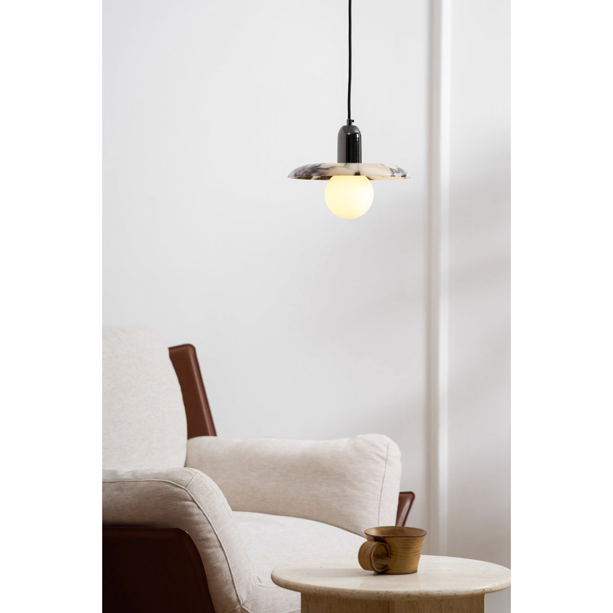 Lu Pendant Lamp - Carved Bulgari Marble & Metal Dome Pendant
