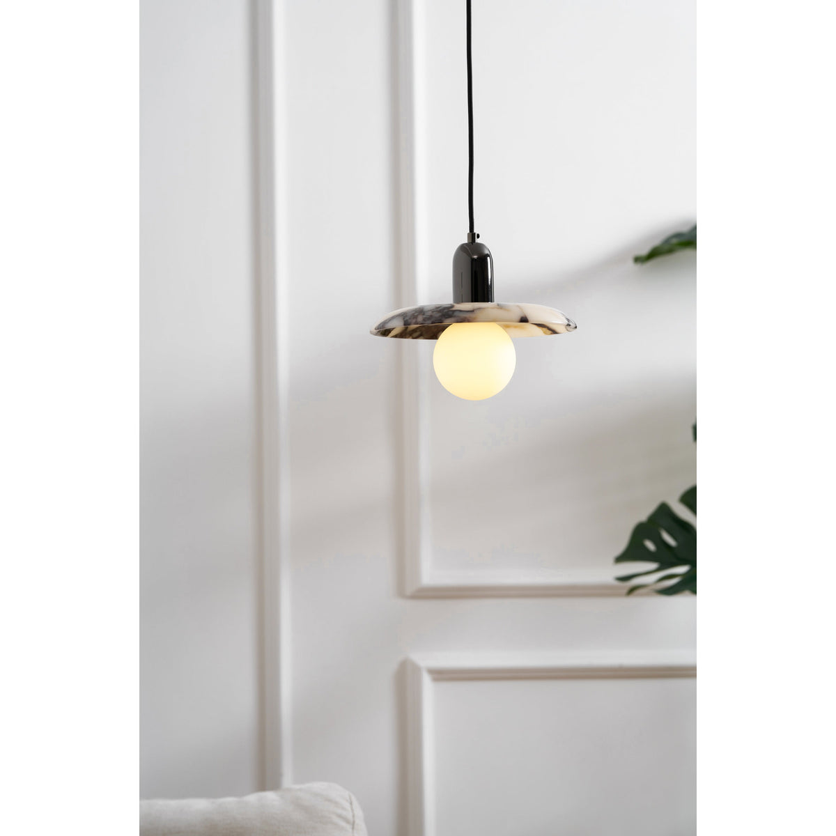 Lu Pendant Lamp - Carved Bulgari Marble & Metal Dome Pendant