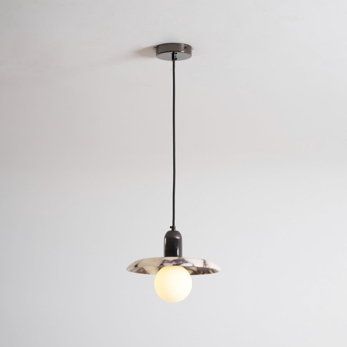Lu Pendant Lamp - Carved Bulgari Marble & Metal Dome Pendant