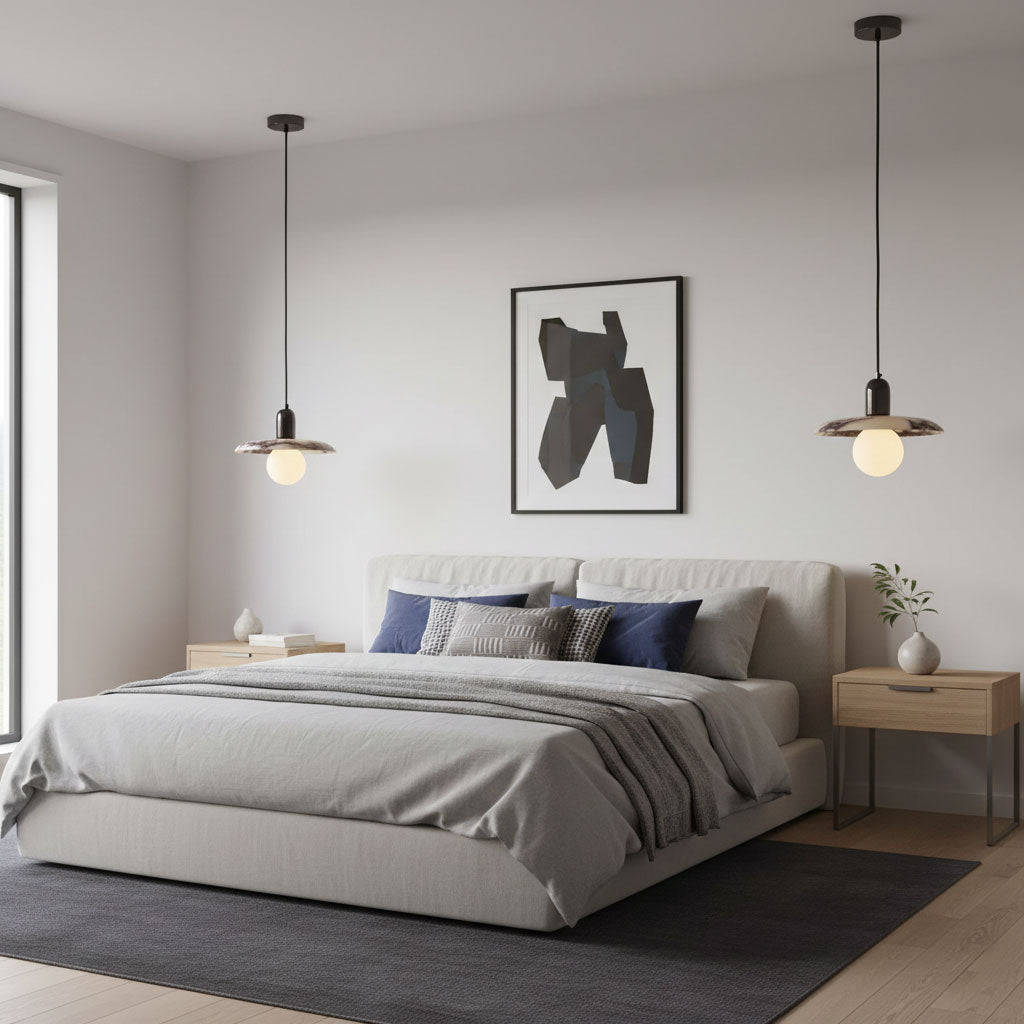 Lu Pendant Lamp - Carved Bulgari Marble & Metal Dome Pendant