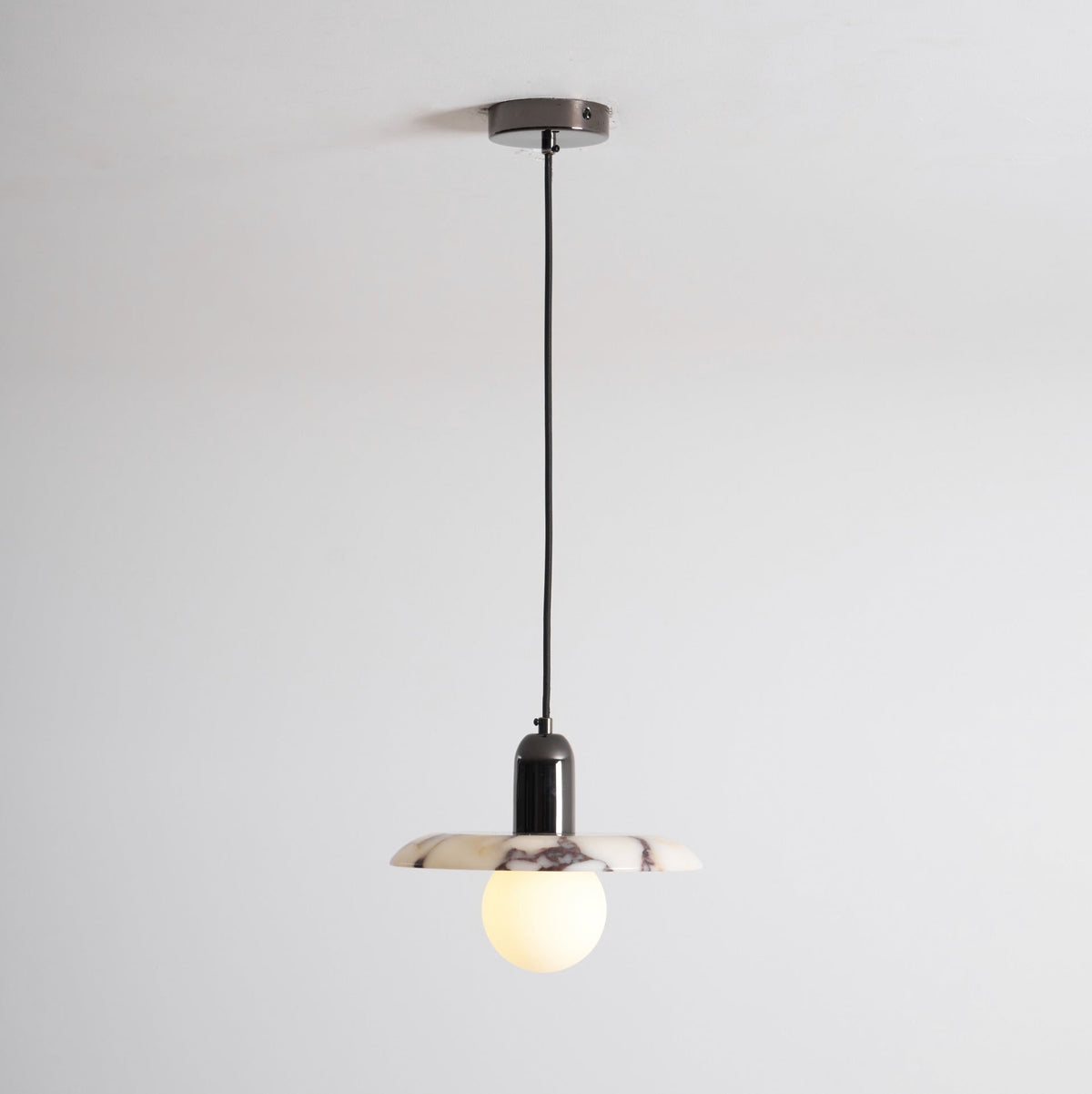 Lu Pendant Lamp - Carved Bulgari Marble & Metal Dome Pendant