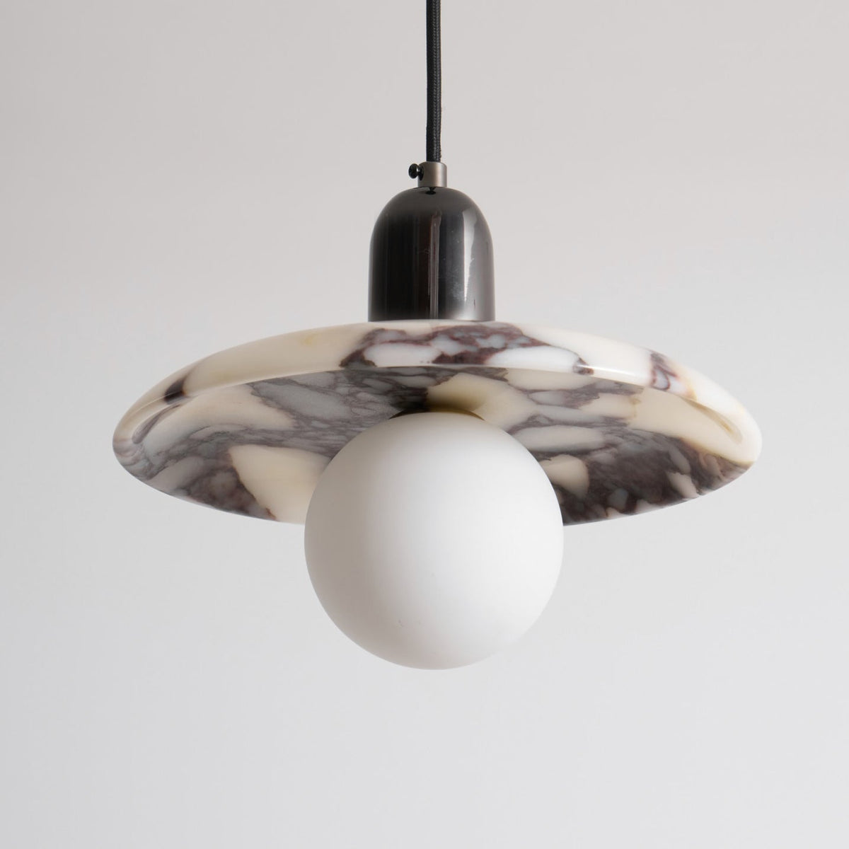 Lu Pendant Lamp - Carved Bulgari Marble & Metal Dome Pendant