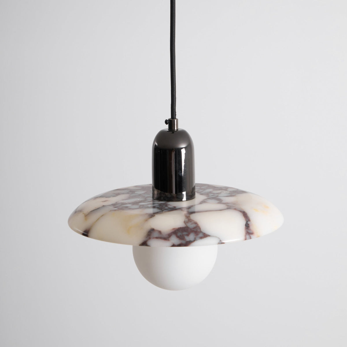 Lu Pendant Lamp - Carved Bulgari Marble & Metal Dome Pendant