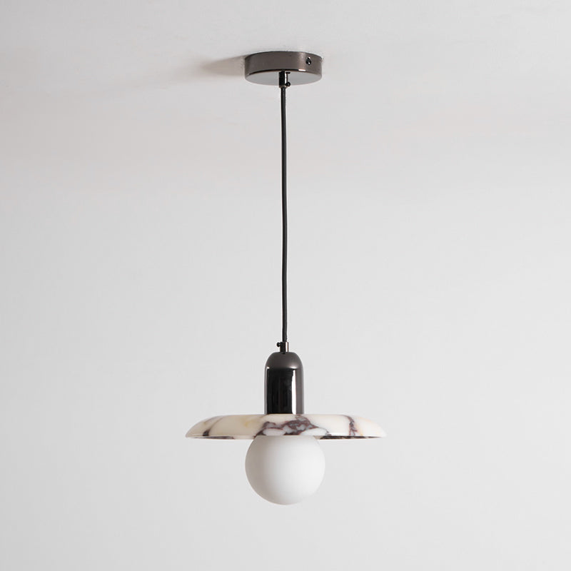 Lu Pendant Lamp - Carved Bulgari Marble & Metal Dome Pendant