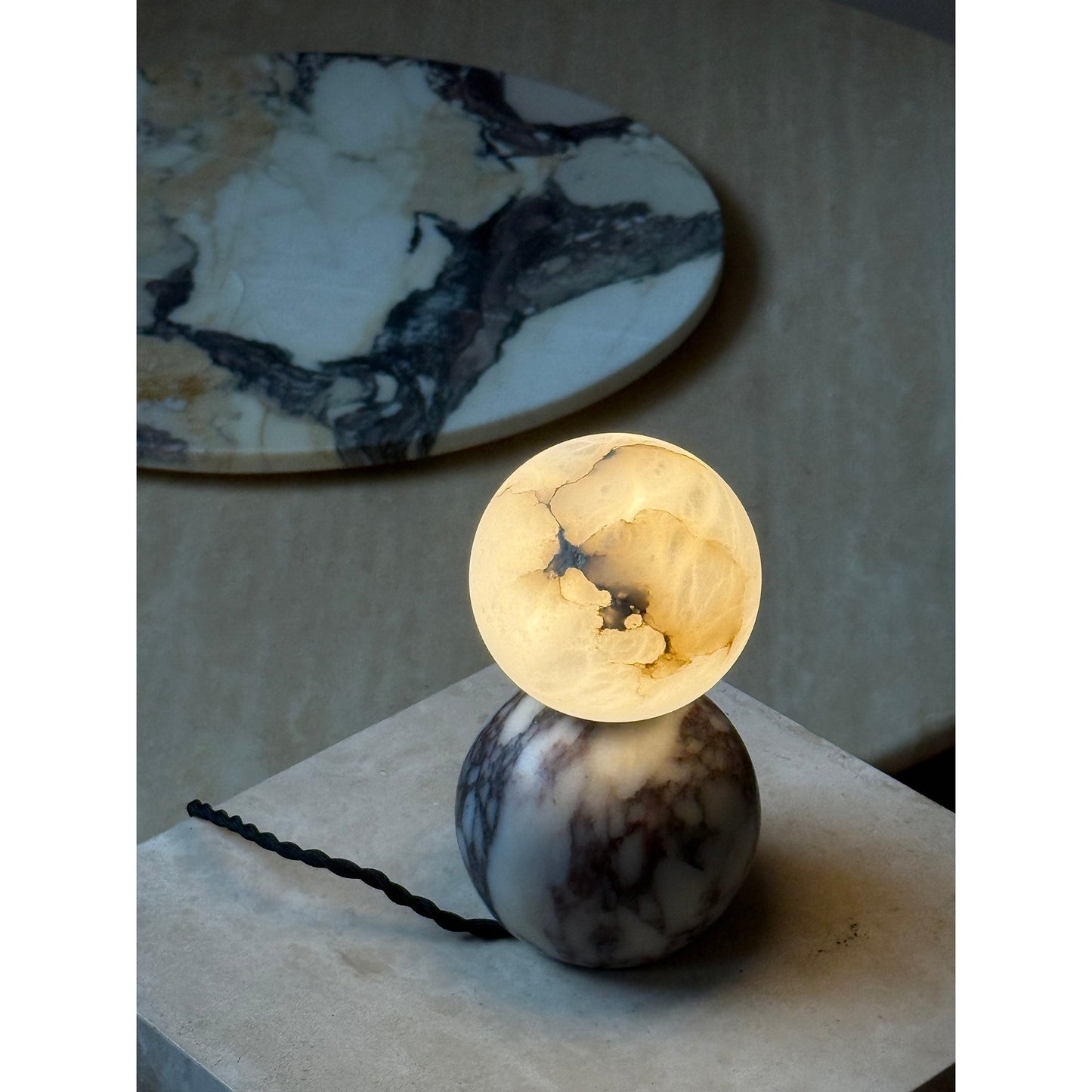 Lucide Marble Table Lamp - Natural Marble & Alabaster Spherical Desk Light