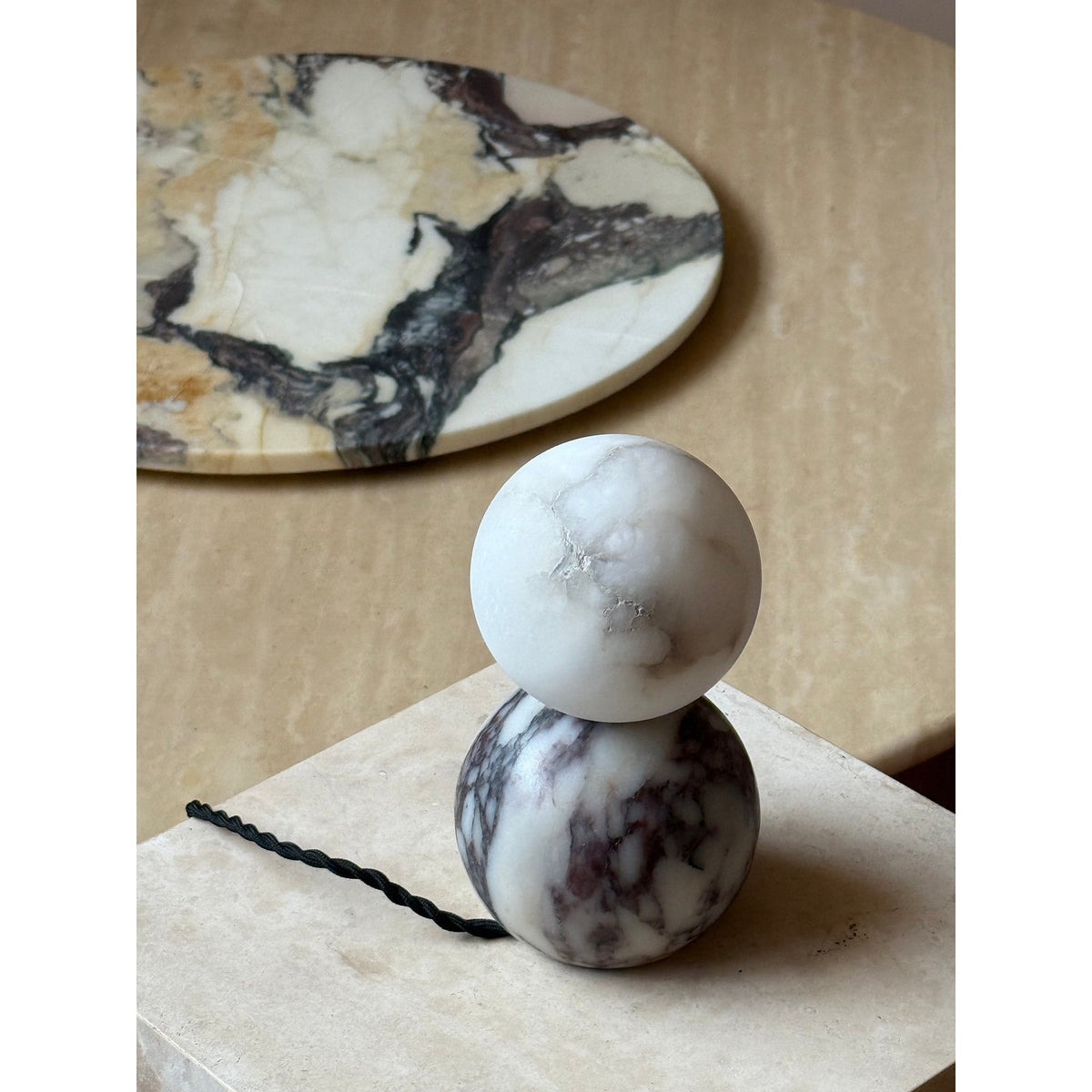Lucide Marble Table Lamp - Natural Marble & Alabaster Spherical Desk Light